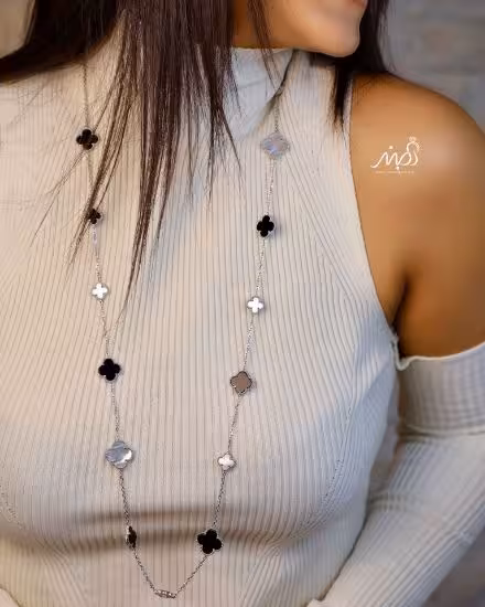 💍رولباسی جواهري ونکلیف صدفی و مشکی خاص و زیبا ، نقره عیار 925 (G_3242)‌‌‌‌‌‌