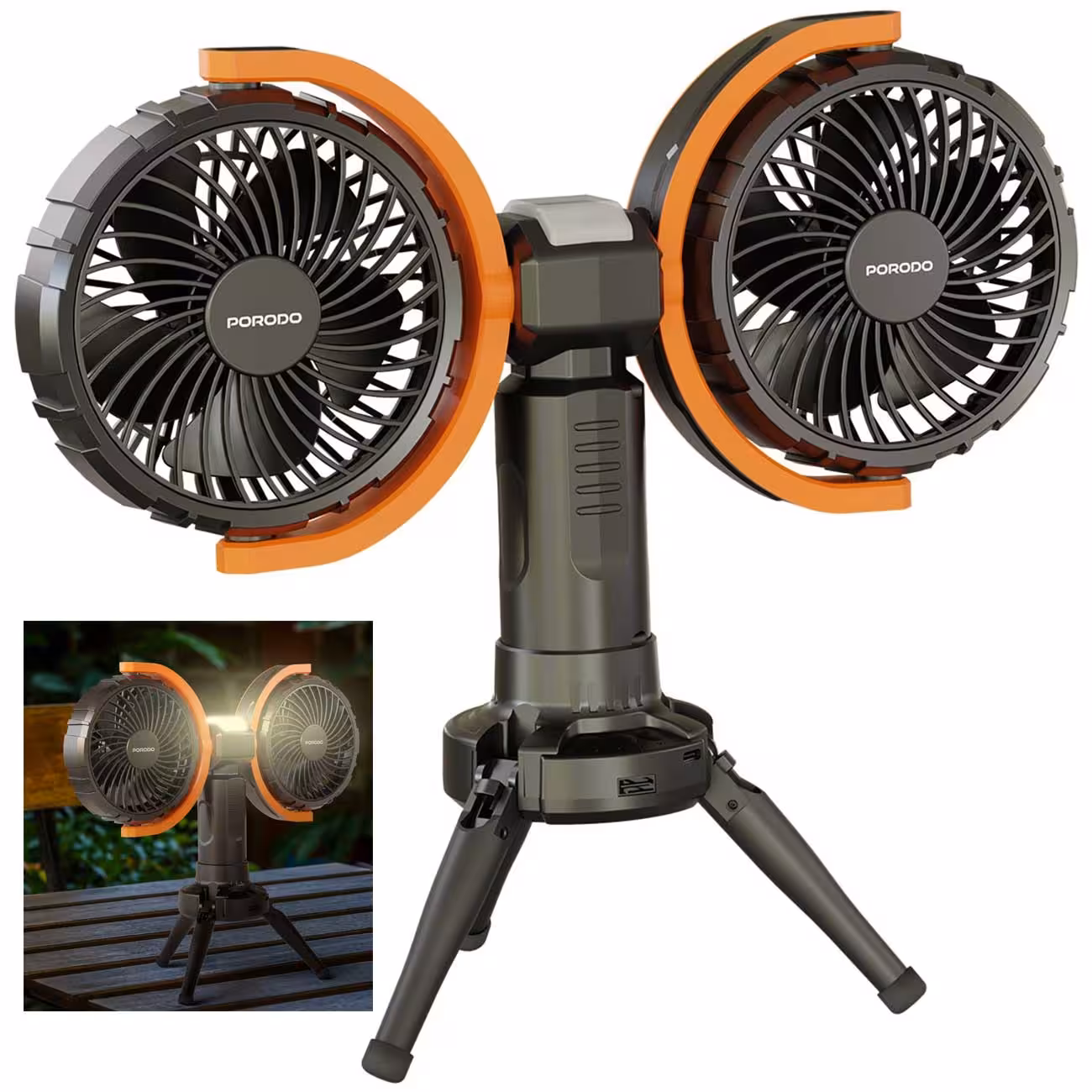 پنکه شارژی، چراغ کمپینگ و پاور بانک پورودو Porodo PD-LFST150-BK رومیزی و قابل آویز