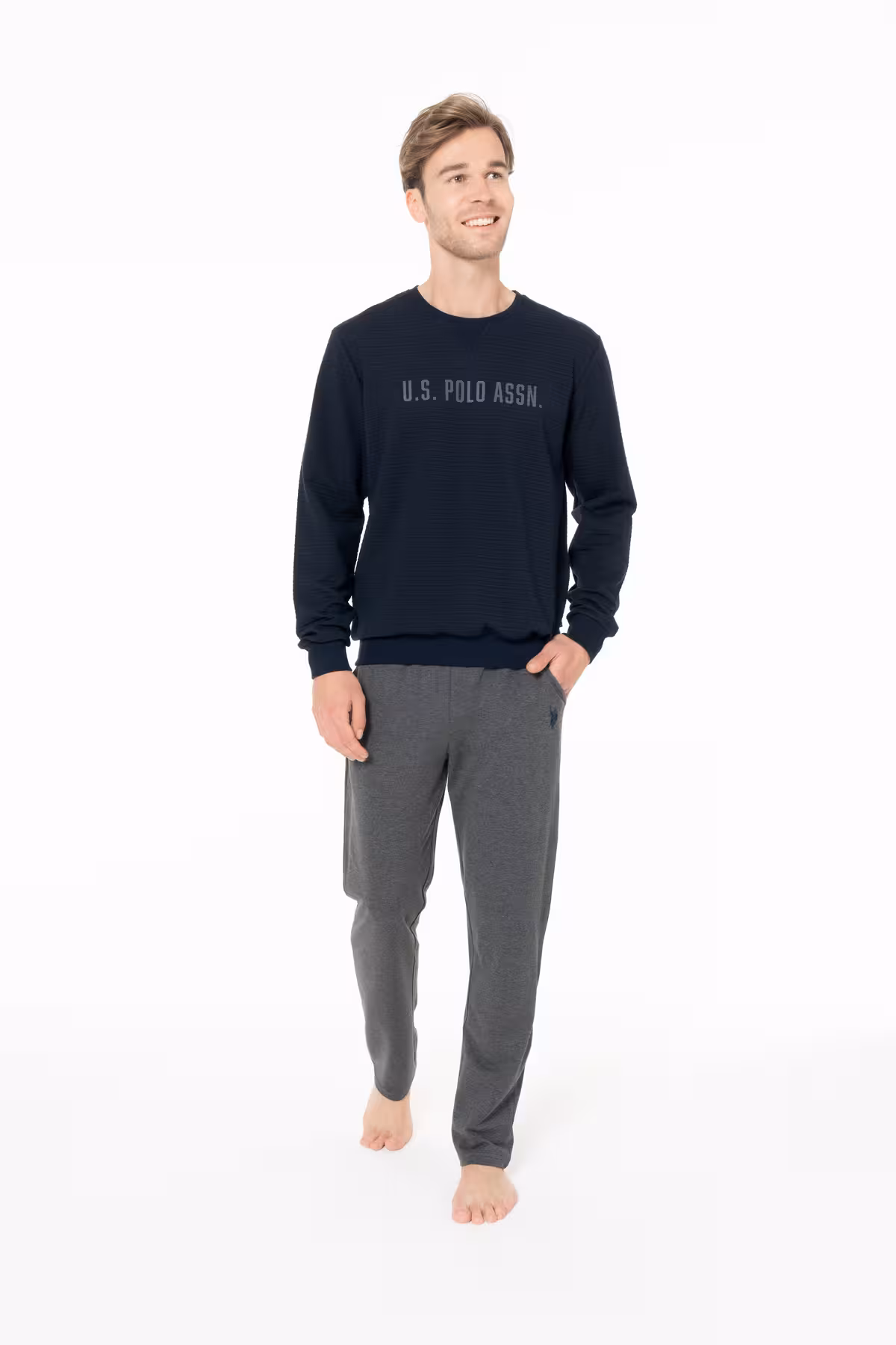 ست پیژامه مردانه پایه چوگان ASSN. لباس خانه آبی دریایی مردان U.S. Polo Assn.