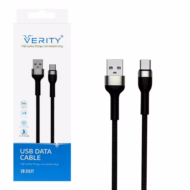 کابل دیتا و شارژ Type-C VERITY مدل 3157 مشکی