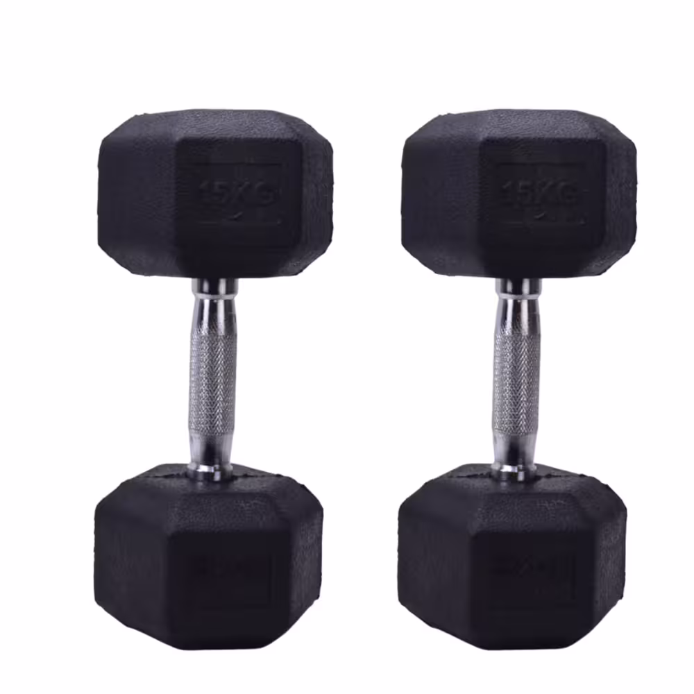 دمبل 6 ضلعی طرح چرم 15 کیلویی MAXWELL (بسته 2 عددی)