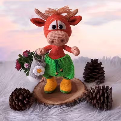 عروسک بافتنی مدل گاو گابروش کد 60254