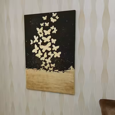 تابلو نقاشی ورق طلا طرح پروانه و شب کد 420