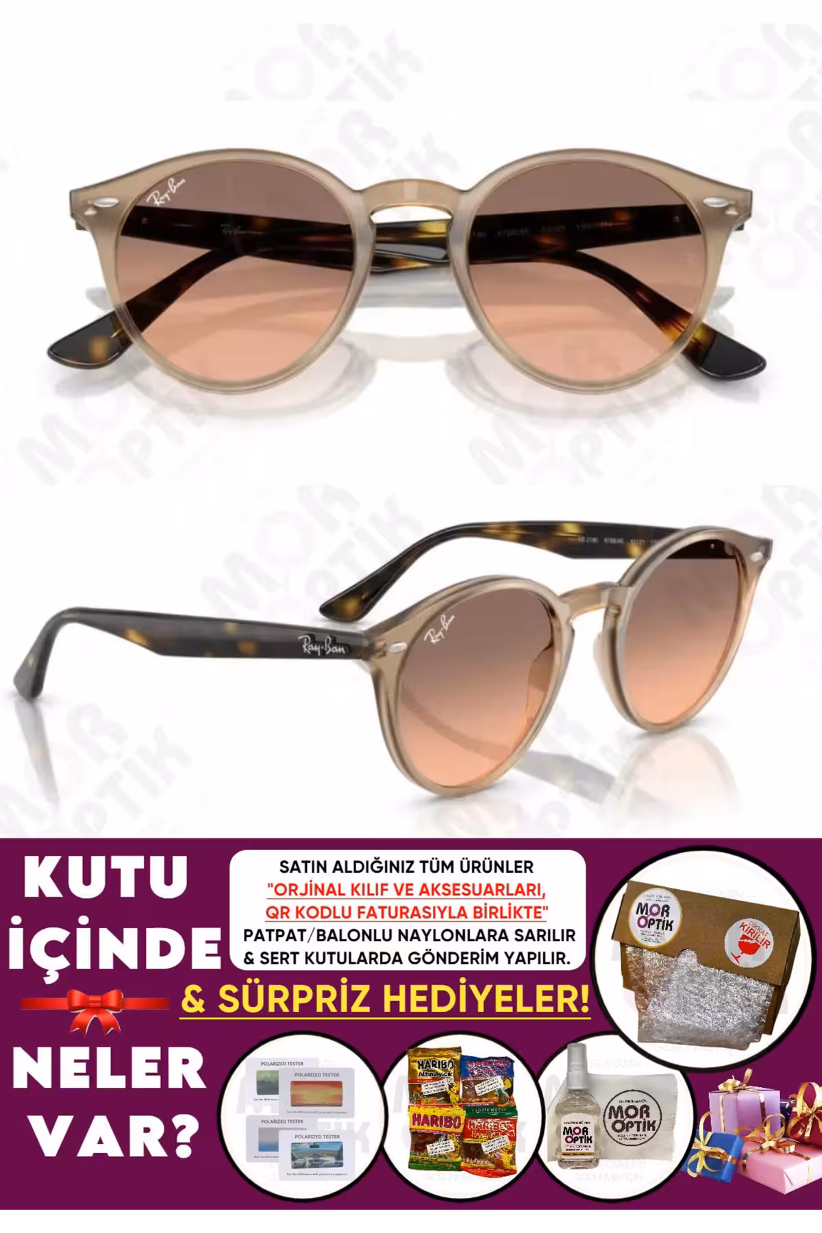 عینک آفتابی مردانه و زنانه MOR OPTIK اندازه 49 رنگ های جدید! مدل استخوان گرد کلاسیک Ray-Ban