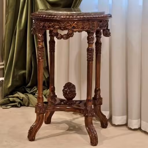 میز تلفن گرد قهوه ای شیک