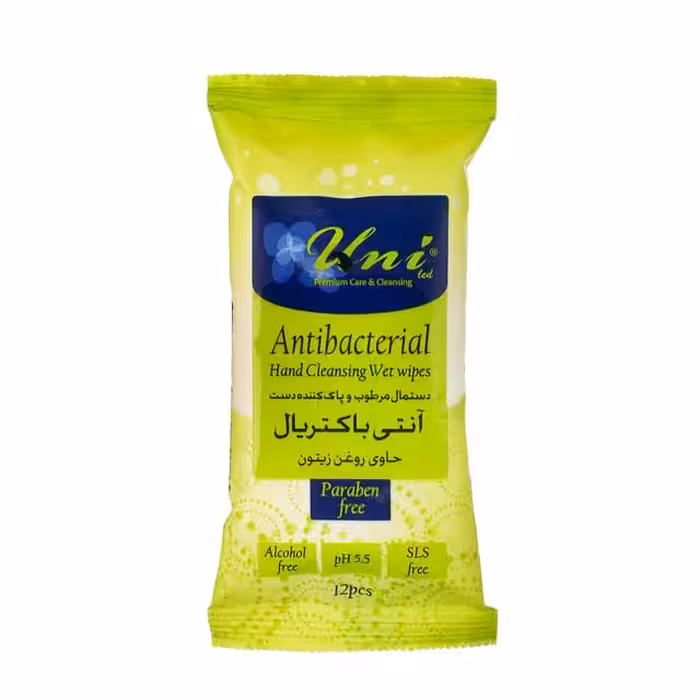 دستمال جیبی مرطوب آنتی باکتریال یونی لد بسته 12 عددی