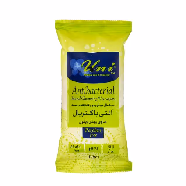 دستمال جیبی مرطوب آنتی باکتریال یونی لد بسته 12 عددی