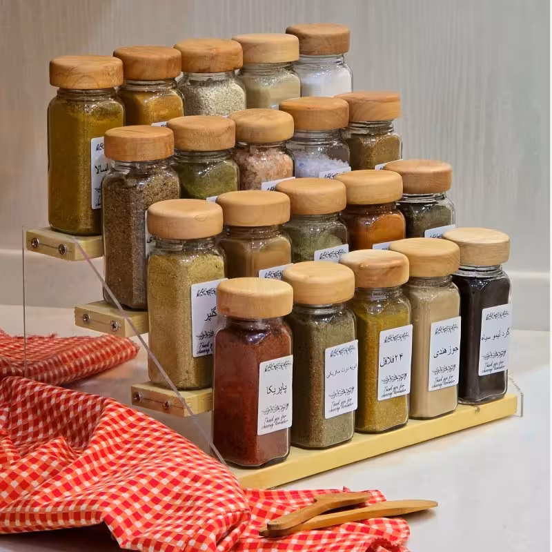 استند جا ادویه  مکارتی ترکیب پلاکسی و چوب چهار طبقه مدل 010 ارتین20عددی عمده شاتوت (پس کرایه)
