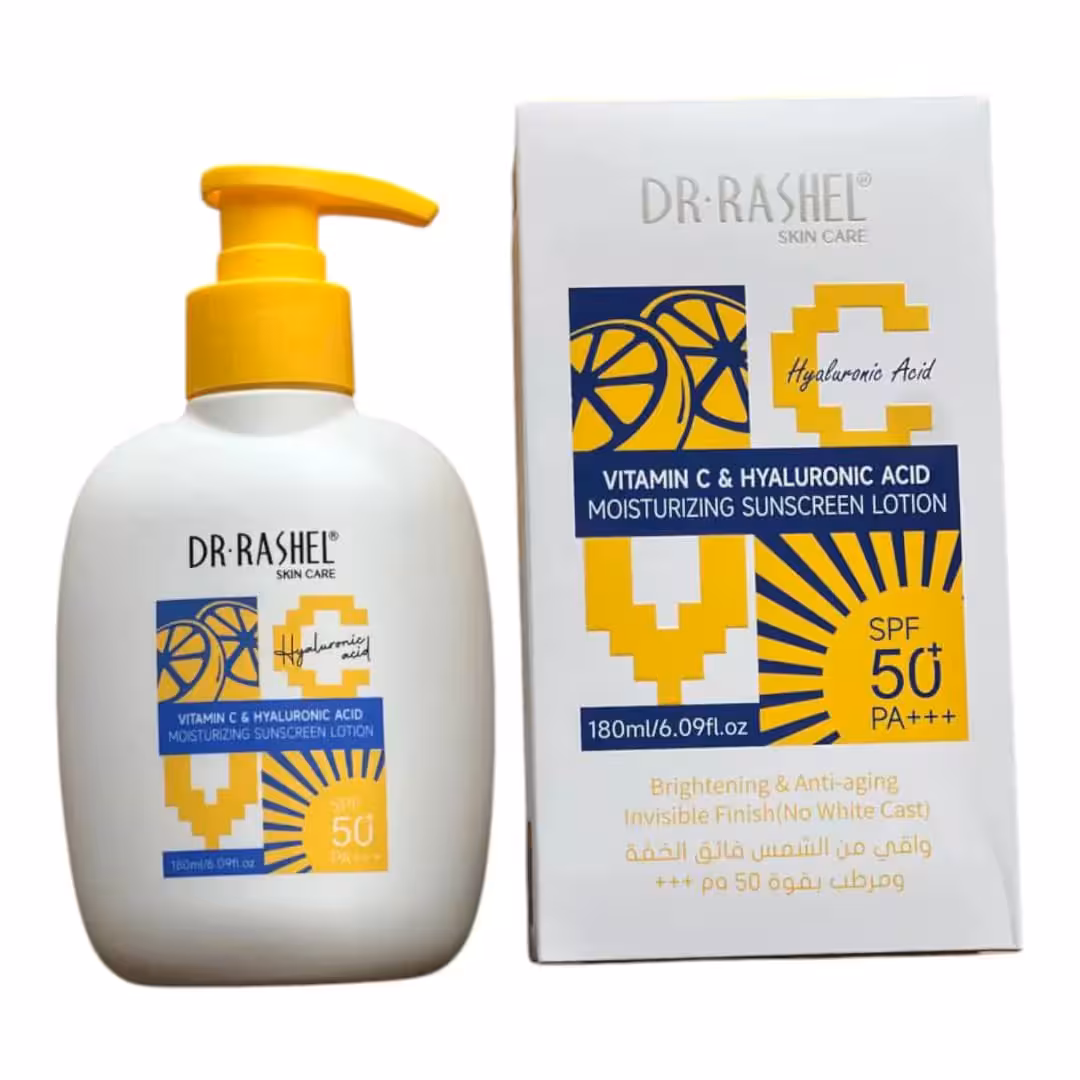 لوسیون ضد آفتاب صورت و بدن ویتامین سی و هیالورونیک اسید دکتر راشل SPF50