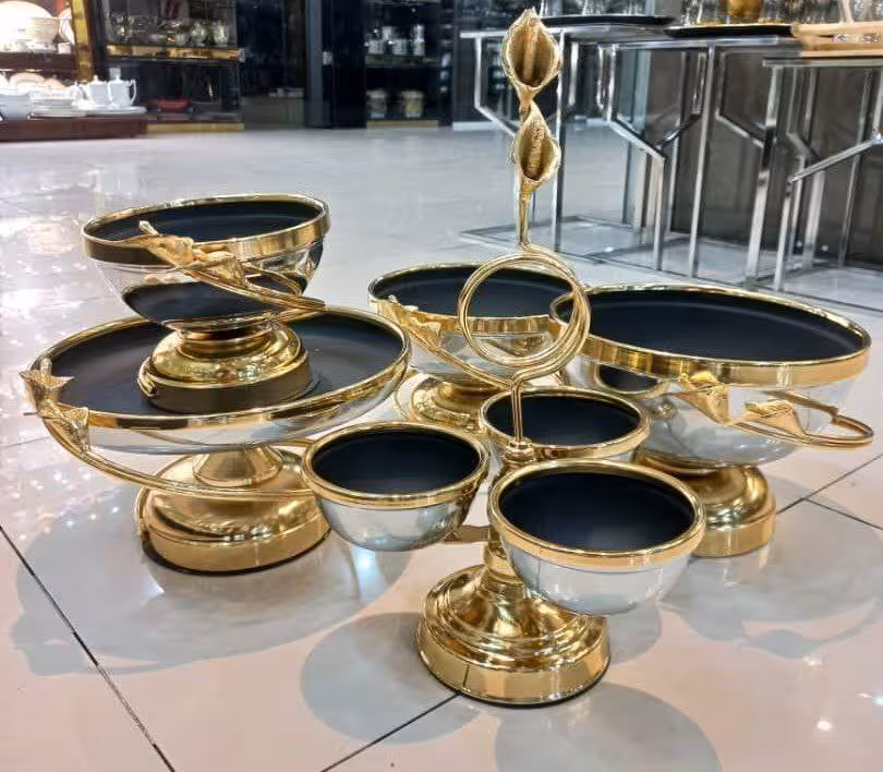 سرویس پذیرایی 5 تکه لیلیوم نقره ای طلایی
