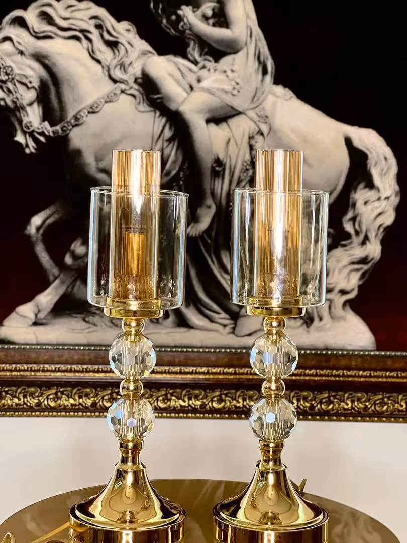 ست شمعدان کریستالی شفاف استوانه‌ای لوکس