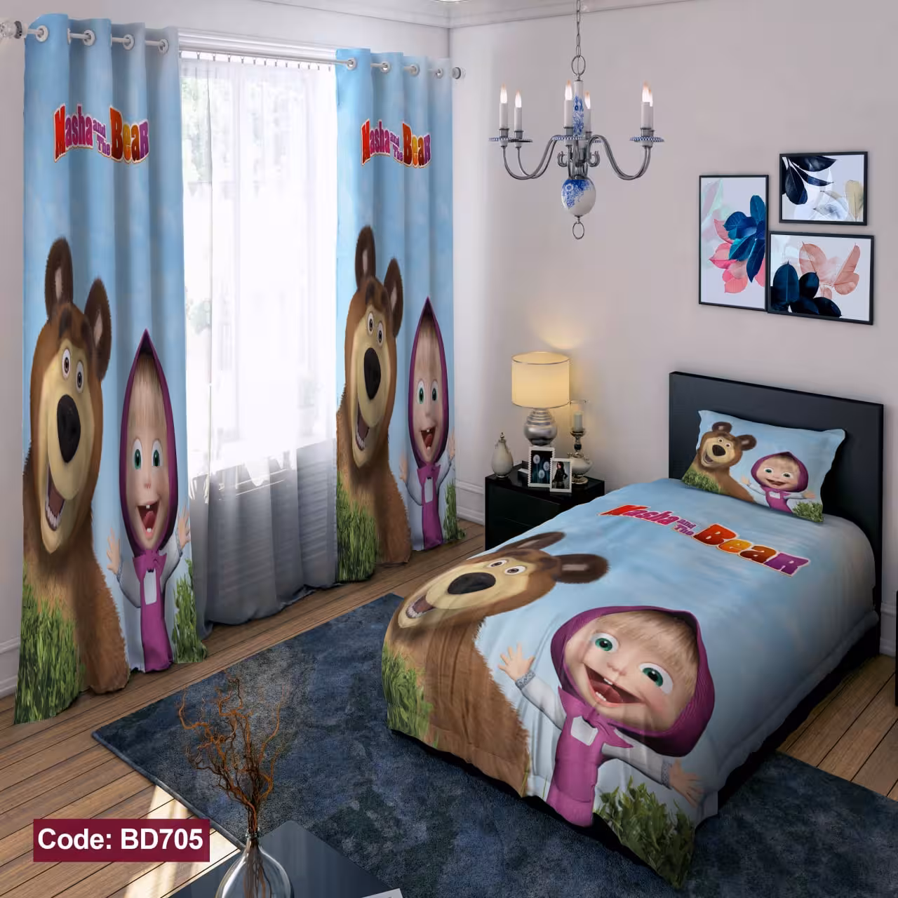 پرده پانچی مخمل چاپی دخترانه کد 705