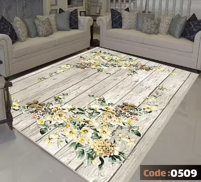 کاورفرش روفرشی دورکشدار گوشه لیفه ای کرم  قهوه ای کد 0509