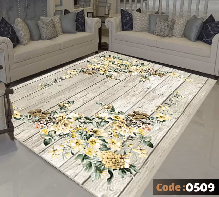 کاورفرش روفرشی دورکشدار گوشه لیفه ای کرم  قهوه ای کد 0509