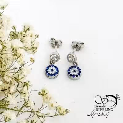 گوشواره نقره ایتالیا با آویز چشم نظر کد 19535