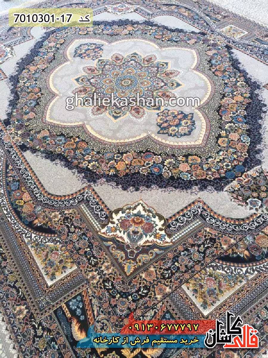 فرش 1000 شانه طرح باغ معلق زمینه موشی کاشان