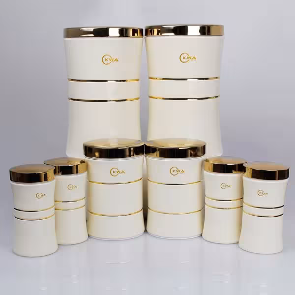 سرویس آشپزخانه 8 پارچه کمرباریک کرم درب طلا C0004