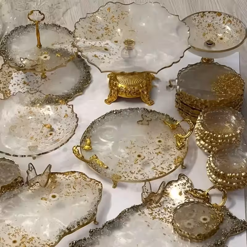 سرویس ظروف پذیرایی رزینی6 نفره عروس رزینی طرح حریر و بابونه