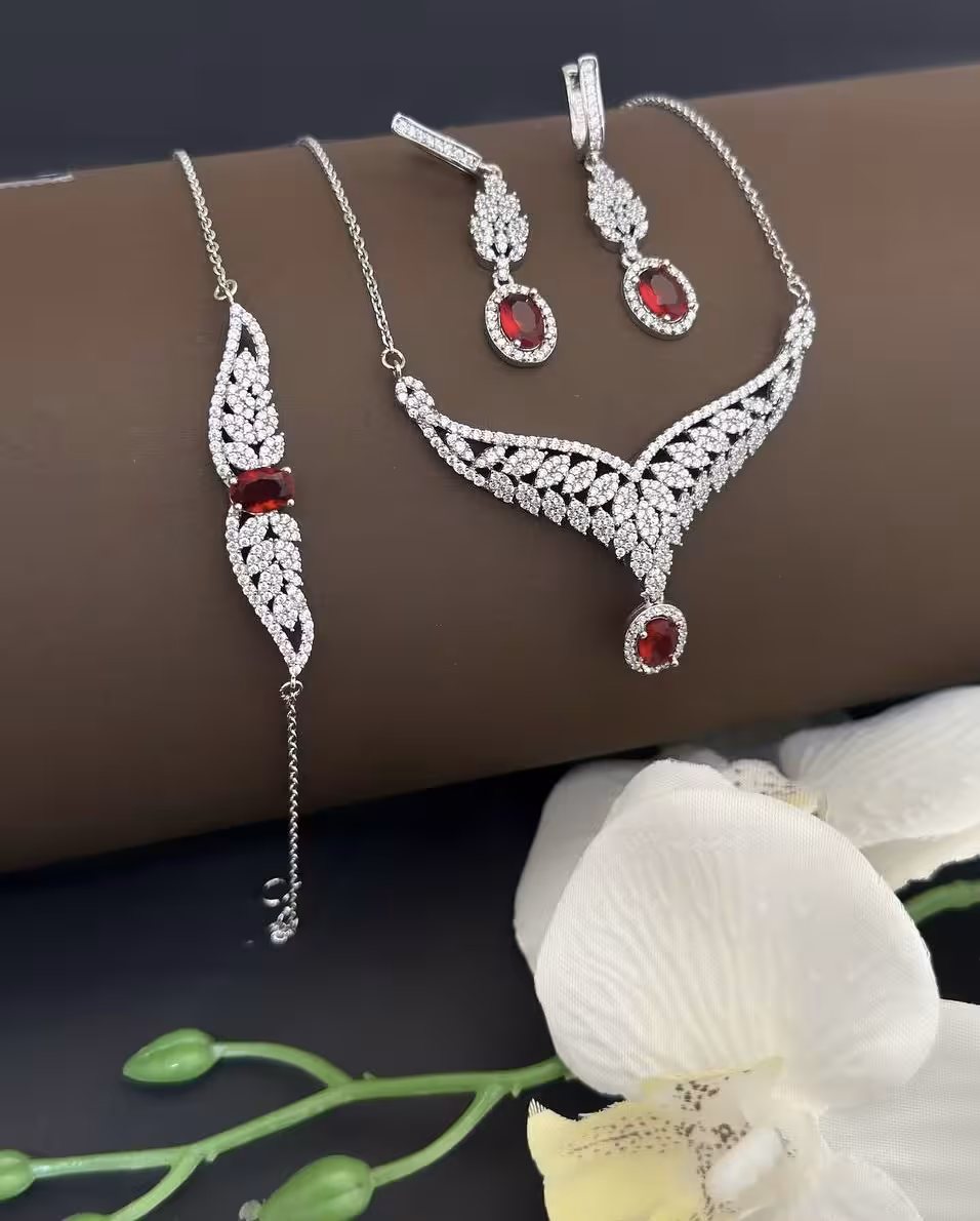 سرویس نقره یاقوت سرخ جواهری زنانه کد 60715