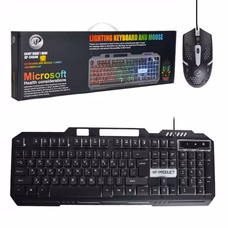 کیبورد و موس سیمدار گیمینگ ایکس پی مدل Xp-11400N بک لایت دار