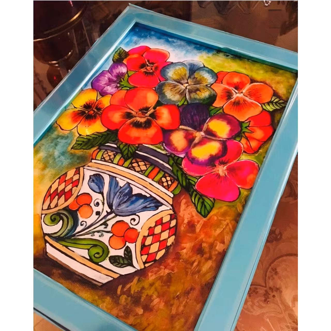 تابلو نقاشی طرح گلدان گل کد V1120