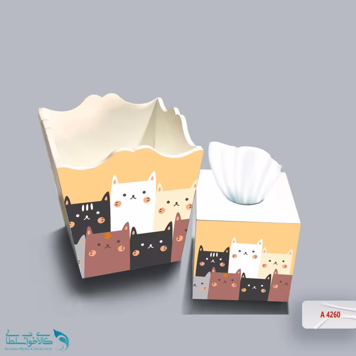 ست سطل و جا دستمال چوبی کودک طرح cat کد A4260