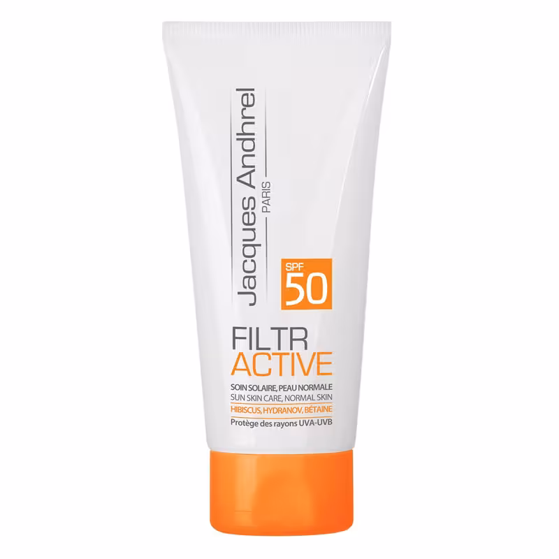 کرم ضد آفتاب بی رنگ SPF50 ژاک آندرل پاریس مدل فیلتر اکتیو مناسب پوست معمولی 50 میلی لیتر