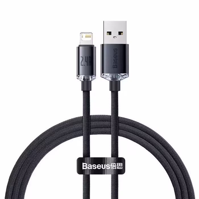 کابل شارژ USB به لایتنینگ بیسوس مدل Crystal Shine CAJY000001 طول 1.2 متر توان 2.4 آمپر