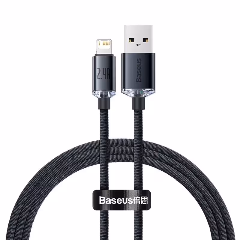 کابل شارژ USB به لایتنینگ بیسوس مدل Crystal Shine CAJY000001 طول 12 متر توان 24 آمپر