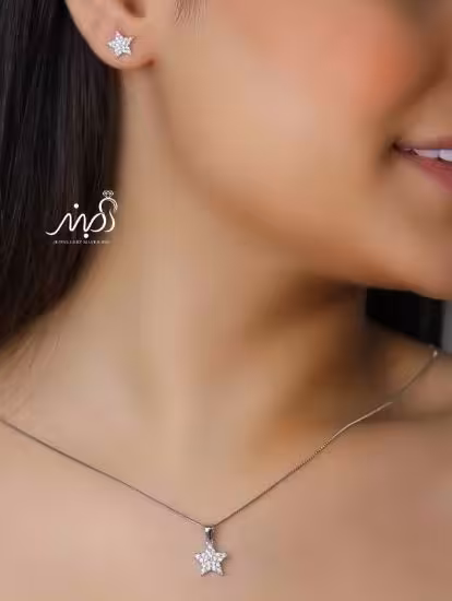 💍نیم ست ظریف ستاره (آويز ، گوشواره ) خاص و زیبا ، نقره عیار 925(N_4266)