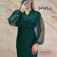 پیراهن مهمانی زنانه مدل پیراهن تونیک مجلسی زنانه به همراه کمربند مرواریدی پرسا 94585