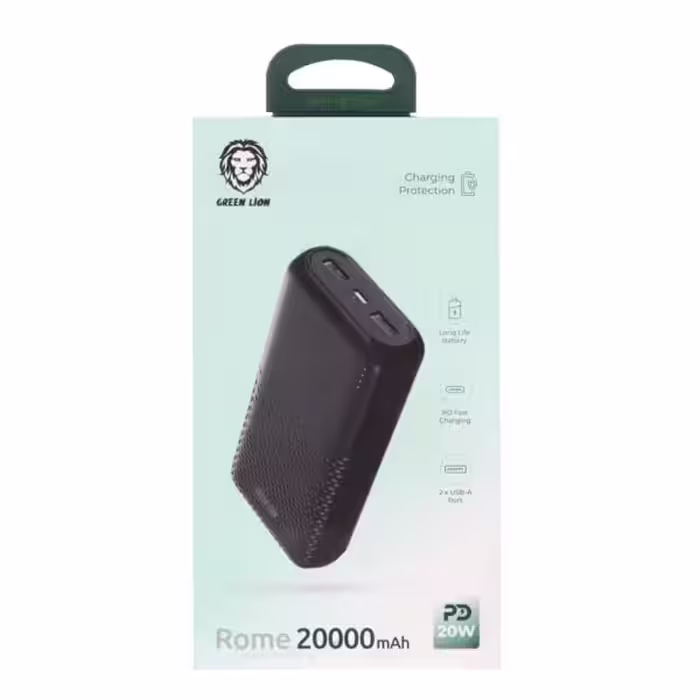 پاوربانک (PD و فست شارژ) Green Lion 20W 20000mAh مدل GNRME20KPD2BK – مشکی (گارانتی شرکتی)-کد4332