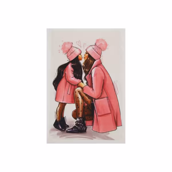 چاپ خوراکی مادر دختر صورتی کلاه دار