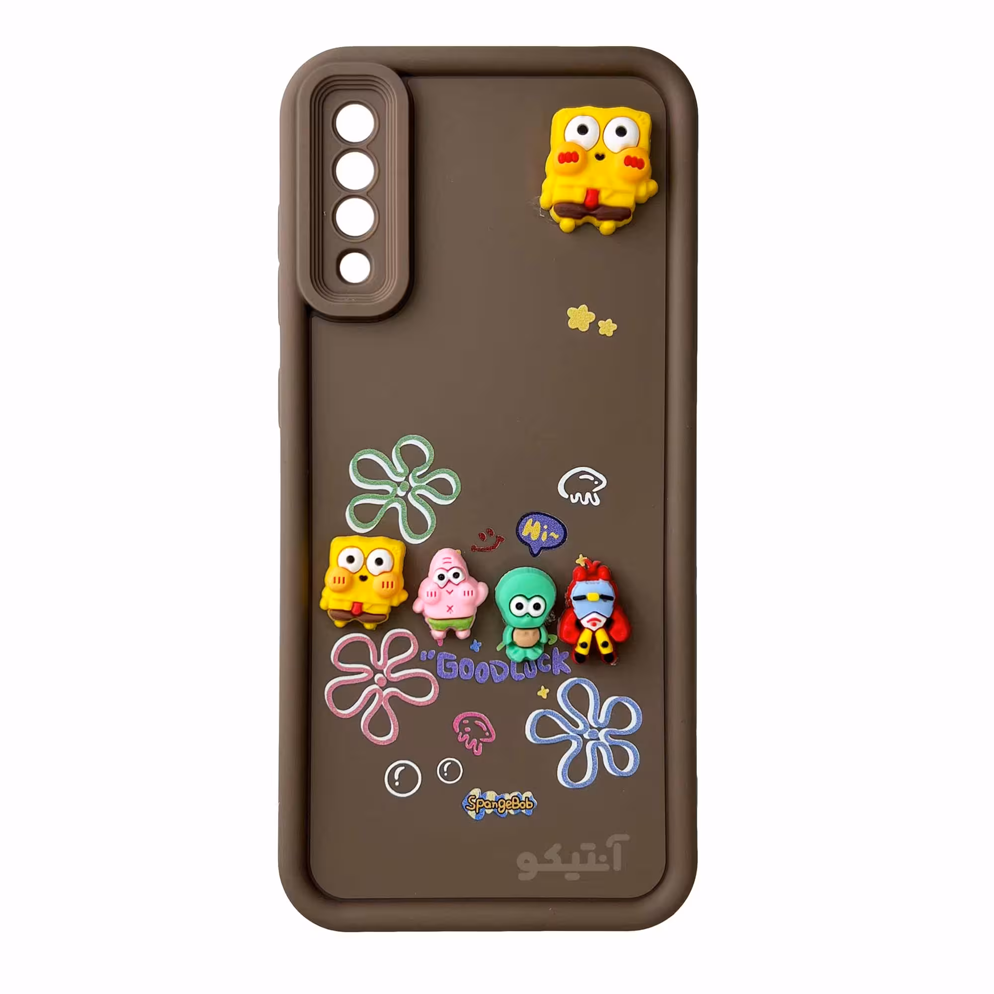 قاب Solid عروسکی طرح خانواده باب اسفنجی مناسب برای Samsung A50-قهوه ای