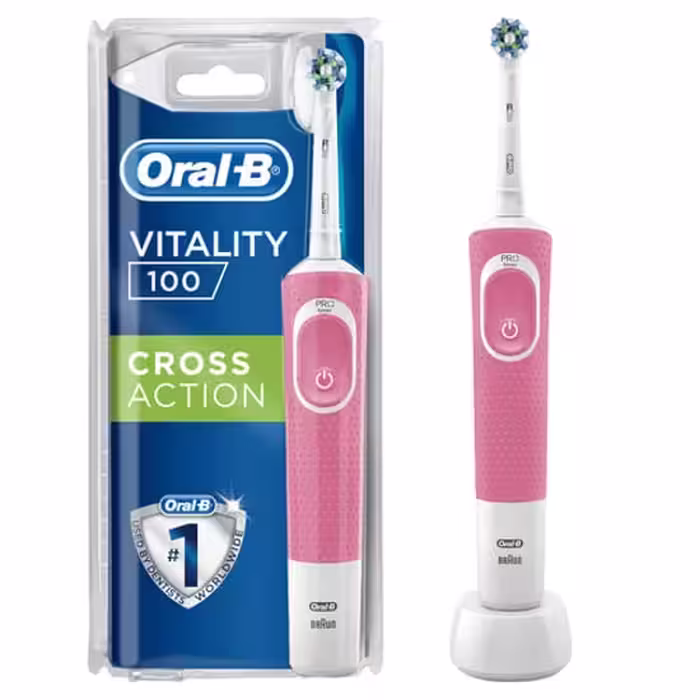 مسواک برقی اورال بی Oral-B مدل Vitality 100 صورتی با یدک Cross Action