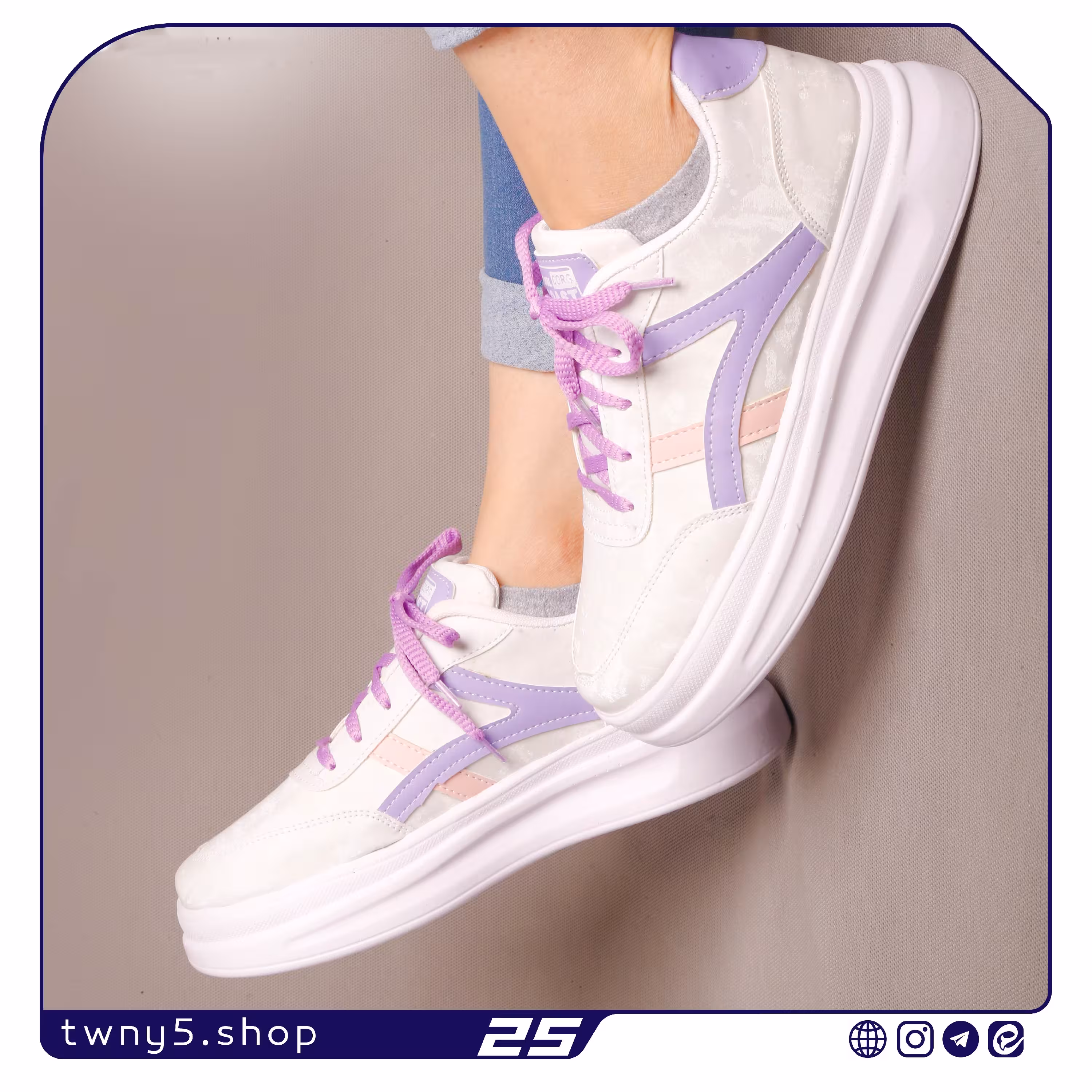 کتونی زنانه مدل سون رنگ سفید بنفش سایزبندی 37 الی 40