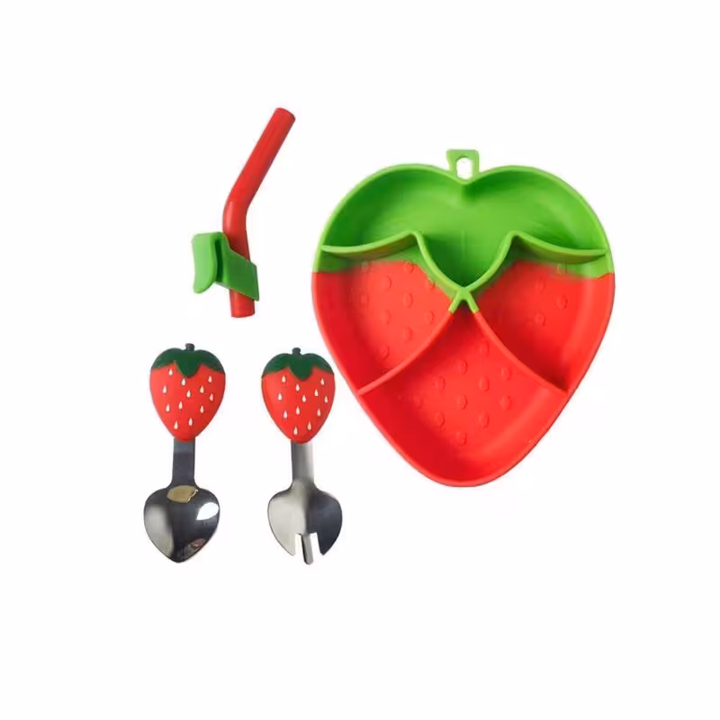 ست ظرف غذا کودک 4 تکه مدل توت فرنگی