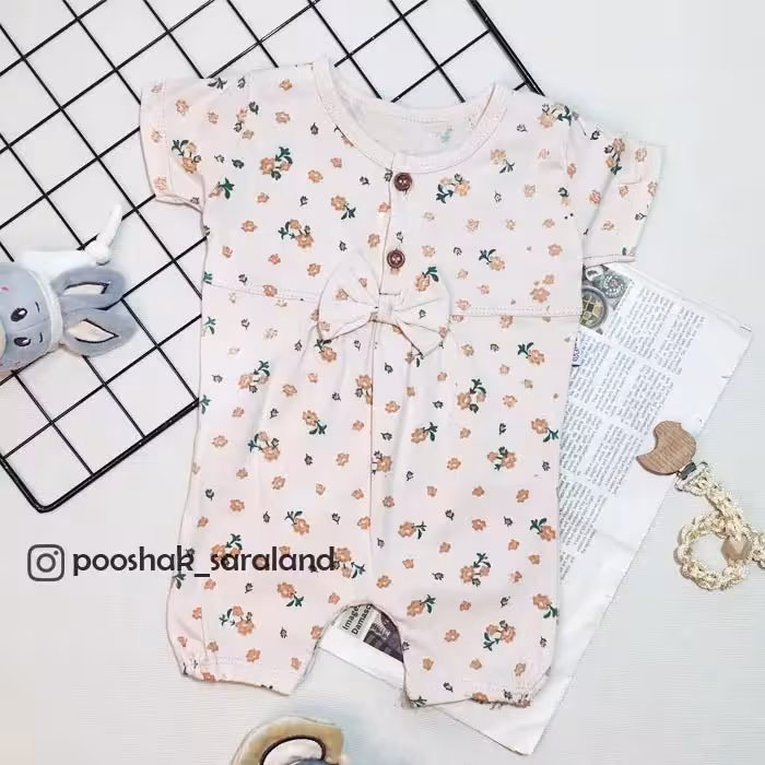 رامپر نوزادی دخترانه طرح گل و پاپیون