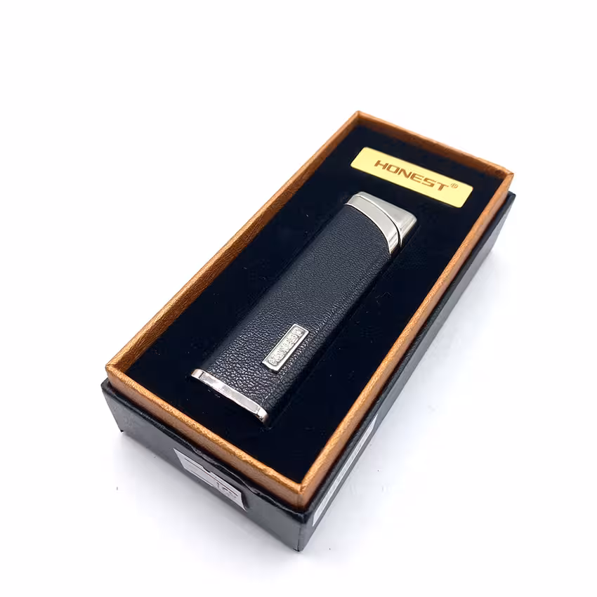 فندک گازی هانست چرم مشکی نقره ای کد L120377