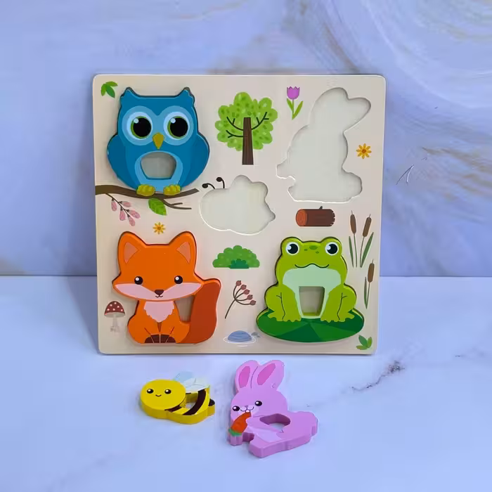 پازل تک قطعه چوبی طرح حیوانات جنگل، خرگوش