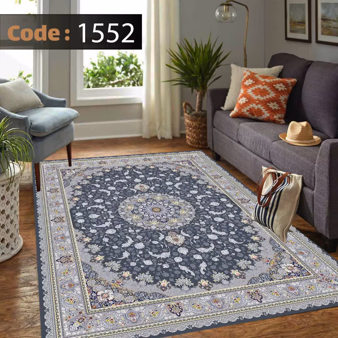 کاورفرش روفرشی دورکشدار گوشه لیفه ای طوسی کرم کد 1552
