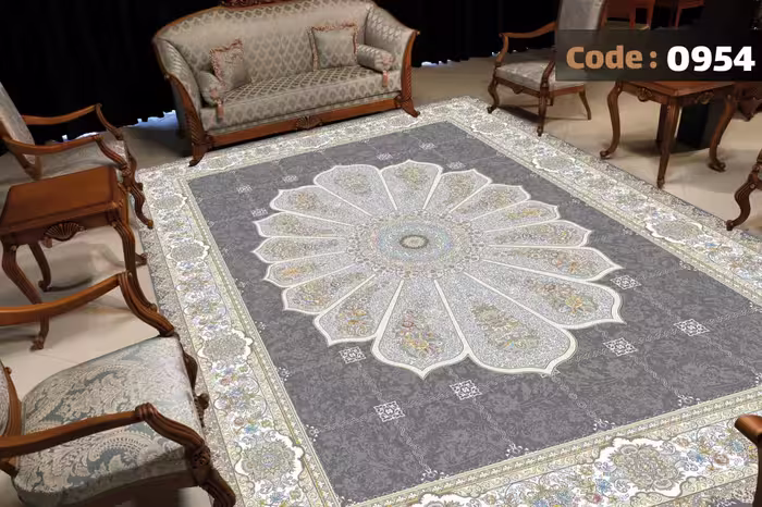 کاورفرش روفرشی دورکشدار گوشه لیفه ای طوسی کرم کد 0954