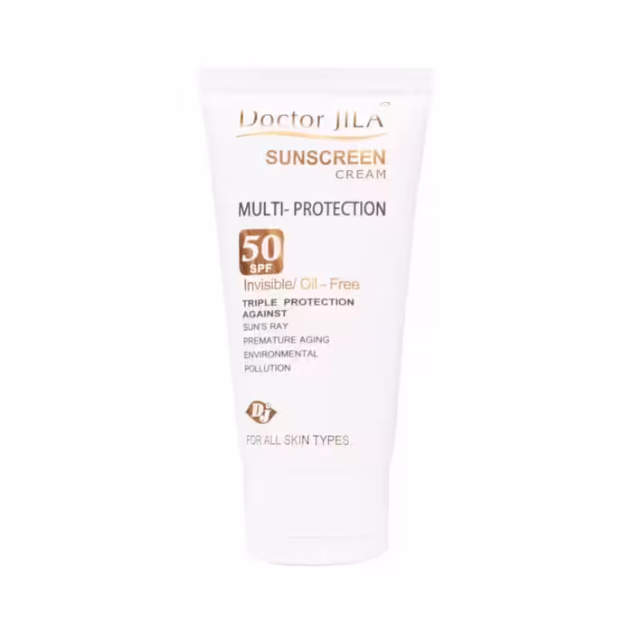 کرم ضدآفتاب مولتی پروتکشن SPF50 بی رنگ دکتر ژیلا