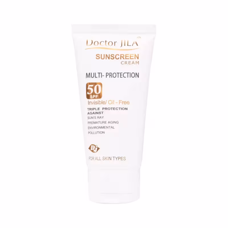 کرم ضدآفتاب مولتی پروتکشن SPF50 بی رنگ دکتر ژیلا