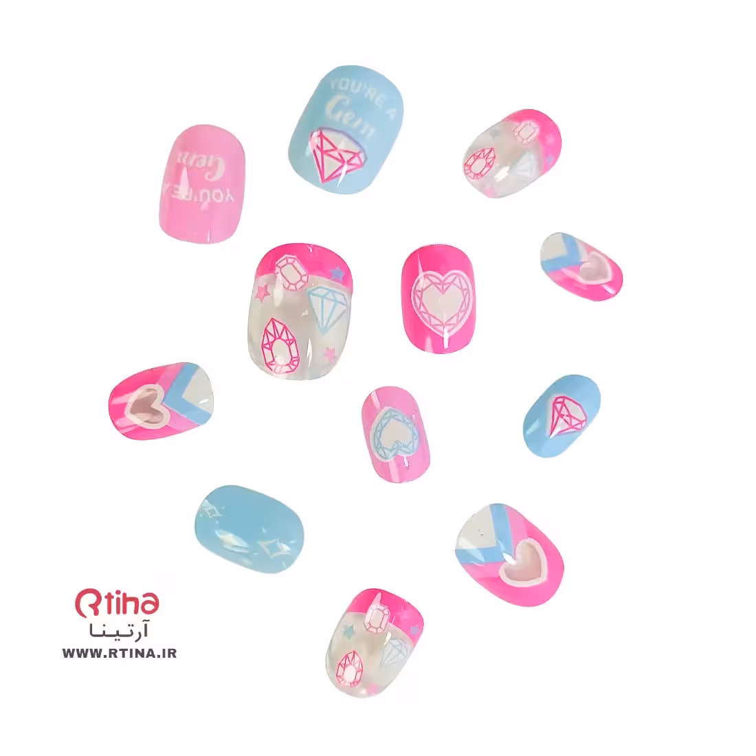 ناخن مصنوعی بچه گانه شیشه ای /فانتزی 12 عددی