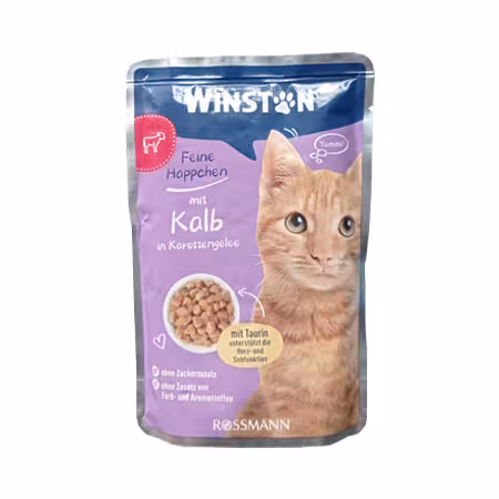 پوچ گربه وینستون با طعم گوشت گوساله در ژله هویج – 100 گرم