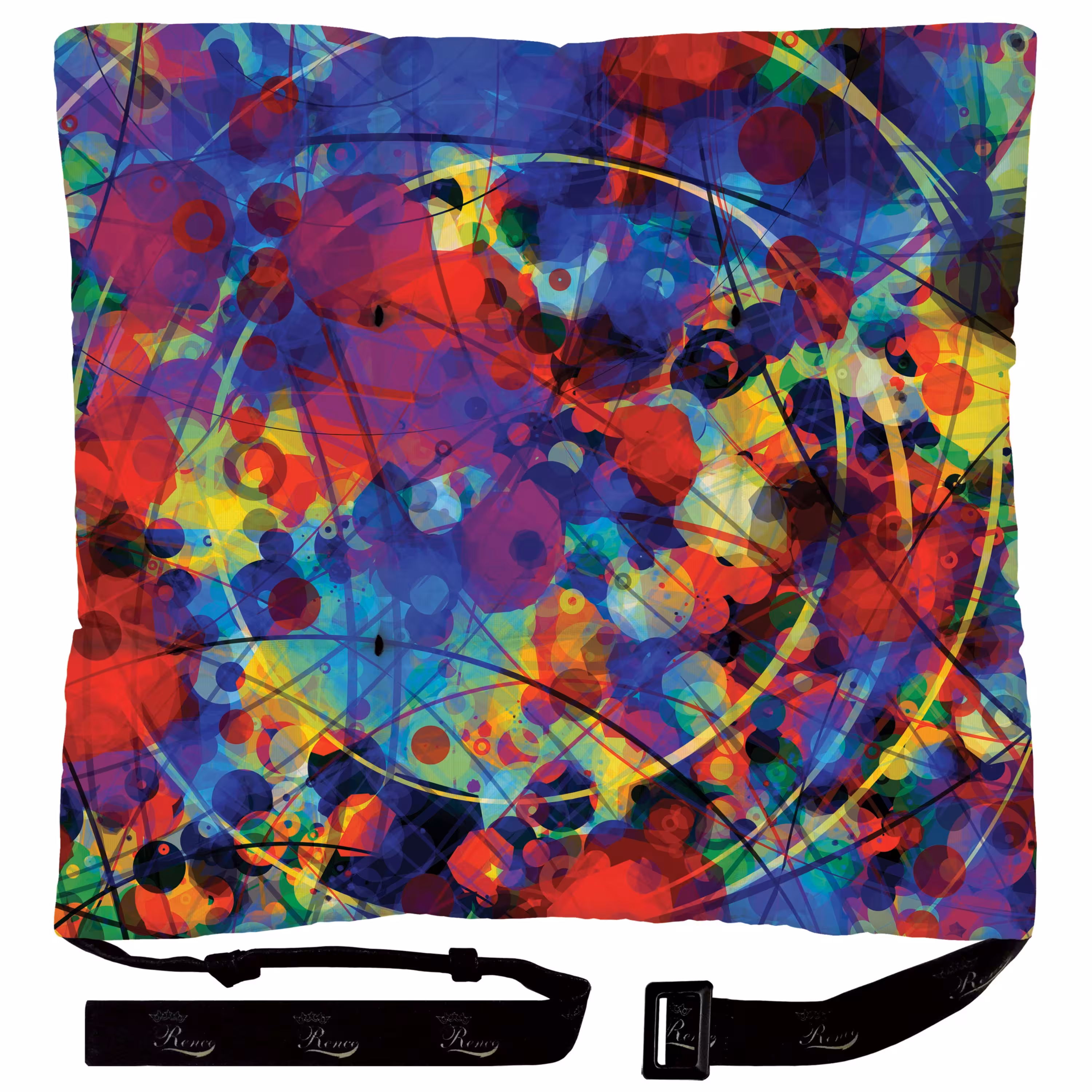 بالش و تشک صندلی مربع پارچه مخمل دو رو چاپ طرح رنگی سایز 38 در 38 مدل M1-505 شرکت رنس