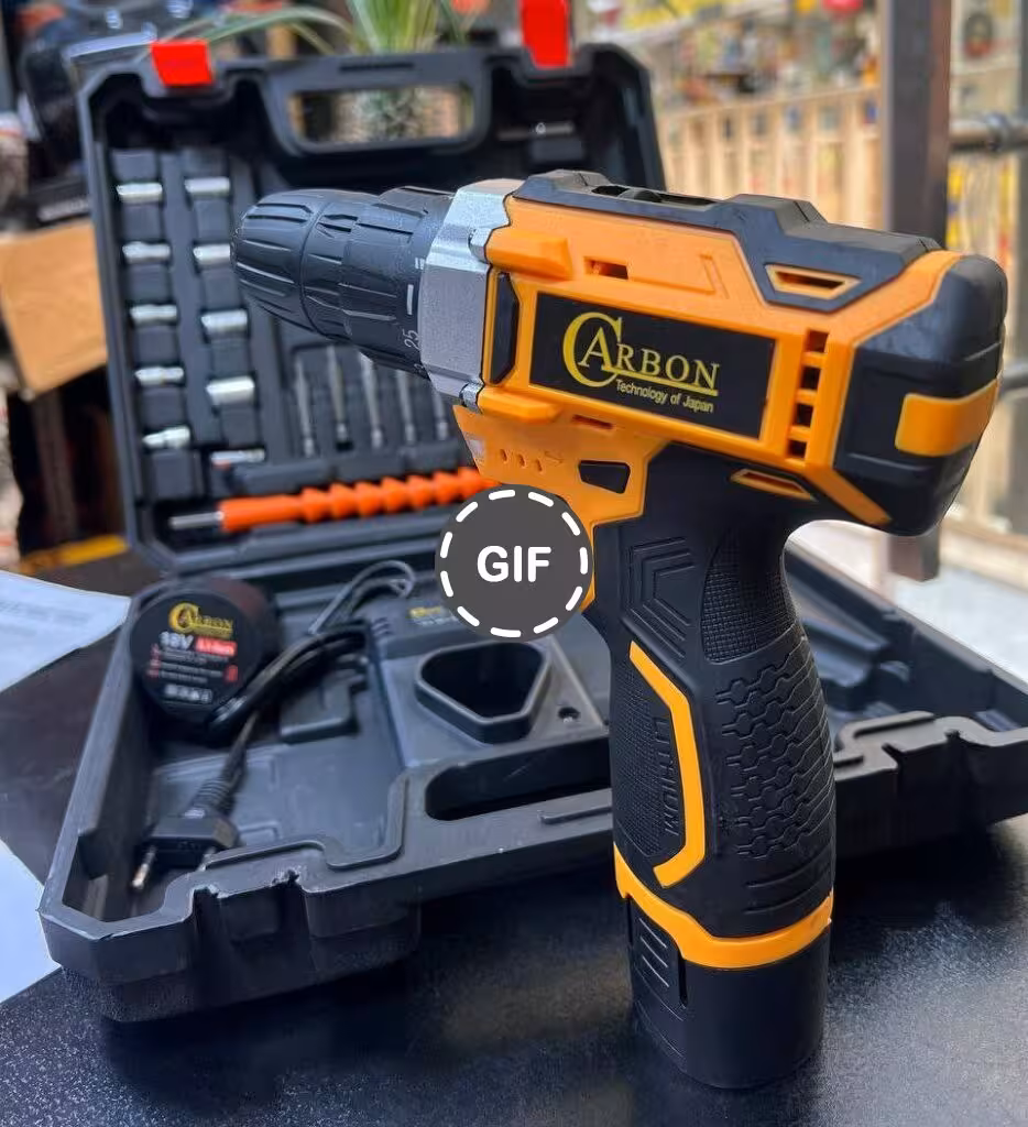 کیت دریل پیچ بند شارژی چکشی 18 ولت دو باتری کربن با لوازم مدل CB18002