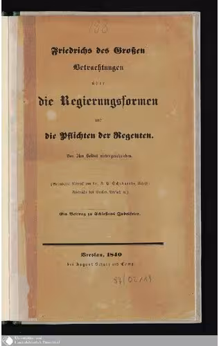 خرید و دانلود نسخه کامل کتاب Friedrich des Großen Betrachtungen über die Regierungsformen und die Pflichten der Regenten Von ihm selbst niedergeschrieben
