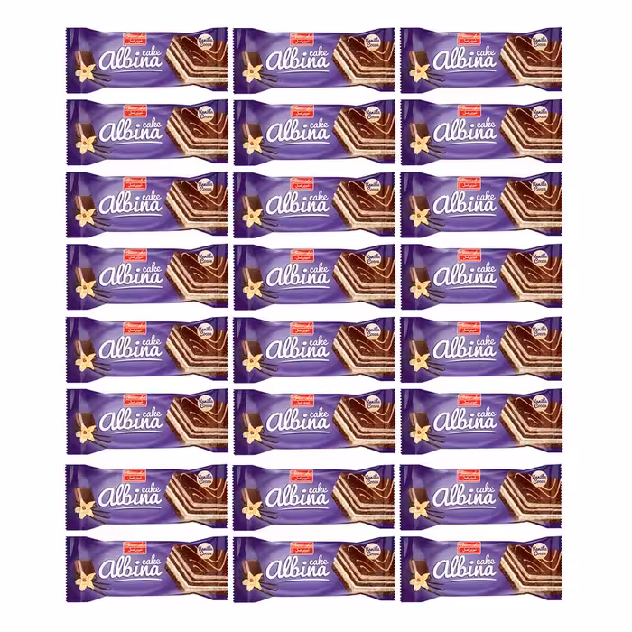 کیک کاکائویی و کرم شیری آلبینا شیرین عسل 80 گرمی بسته 24 عددی